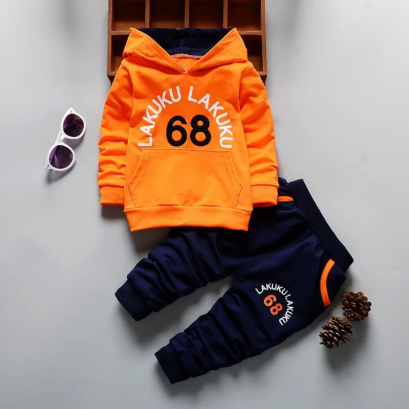 18 Month Baby Boy Clothes Fall Long Sleeved Digital Hooded Hoodies+ Pants Infant Outfits Kids Bebes Jogging Suits Tracksuits - Цвет: Оранжевый