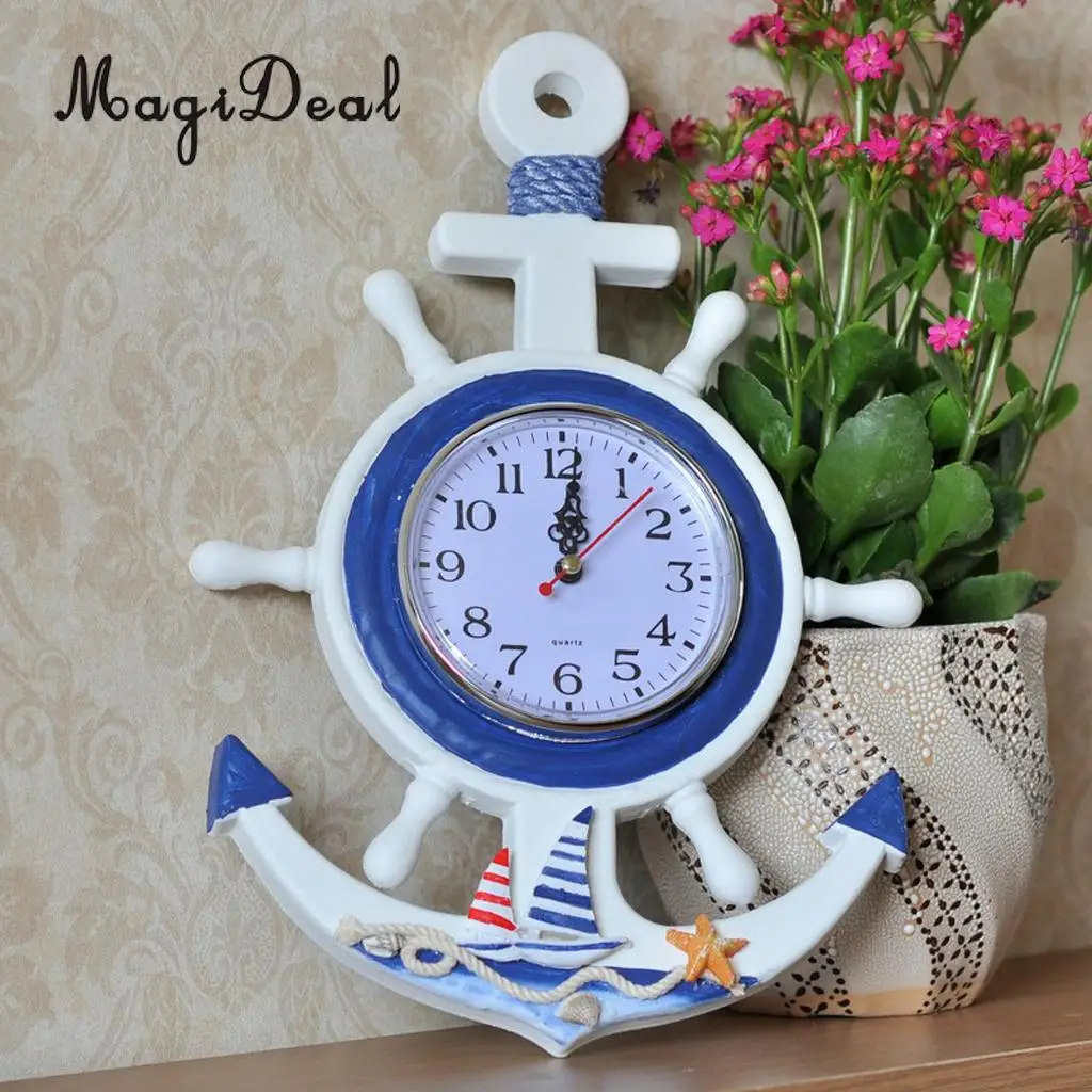 MagiDeal Sea Beach Naudical Themed Anchor Clock Wall Hanging Decor Ornament Home Time 
