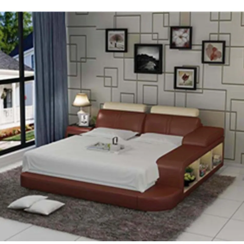 Китайская дешевая кожаная кровать с тремя хранения Роскошный Королевский набор мебели для спальни