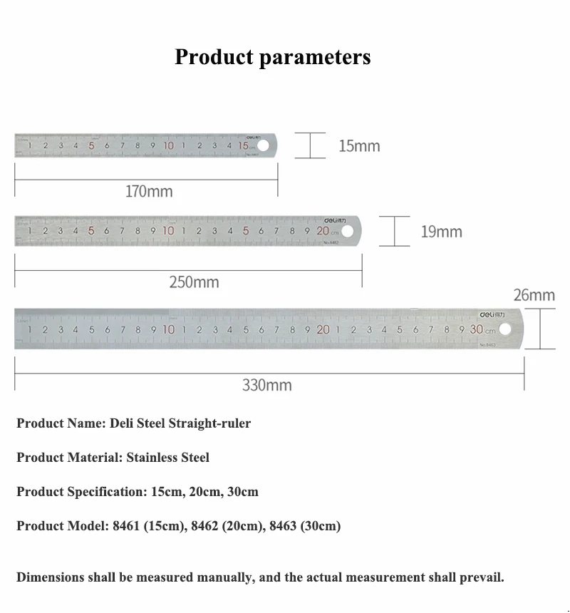 1 шт. Deli 8461/8462/8463/8464 офисный стол стальная линейка прямая Линейка металлическая линейка Нержавеющая Сталь Линейка 15 см 20 см 30 см 50 см