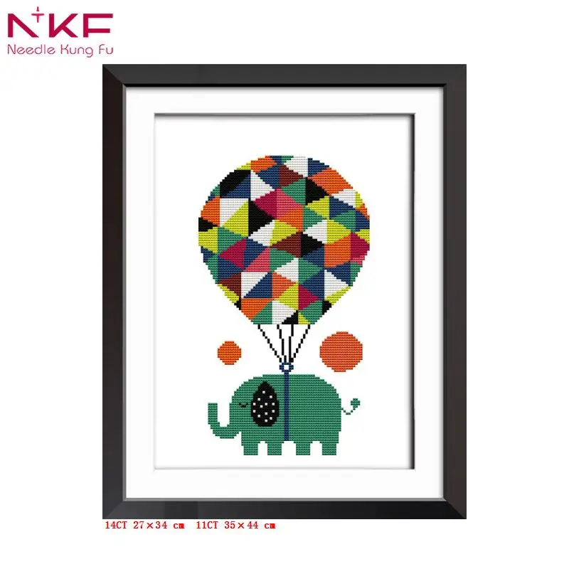

NKF Elephant cute cartoon chinese counted printed pattern cross stitch kits embroidery needlework set New Year's Baby room decor