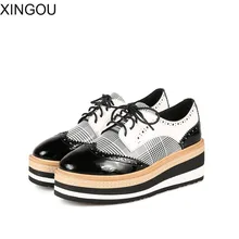 Новинка года; модная женская обувь с перфорацией типа «броги»; сезон весна; кожаная женская повседневная обувь на плоской платформе со шнуровкой; женская обувь на плоской подошве; обувь «Bullock»