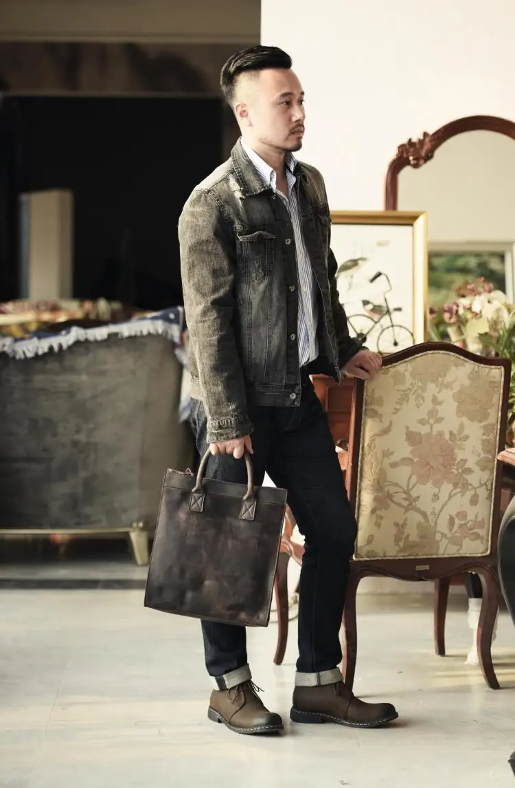 Enveloppe Homme Casual Original Crazy D'épaule Verticale Main Véritable Hommes tout Cuir D'affaires Fourre Horse Sac Coffee black 100 En À Vintage brown xIdz7qIZw