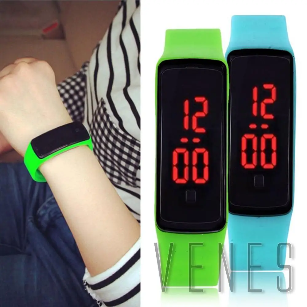 Black White Blue Green Purple Rose  Unisex Waterproof Rubber LED Watch Date Sports Bracelet Digital Wrist Watch