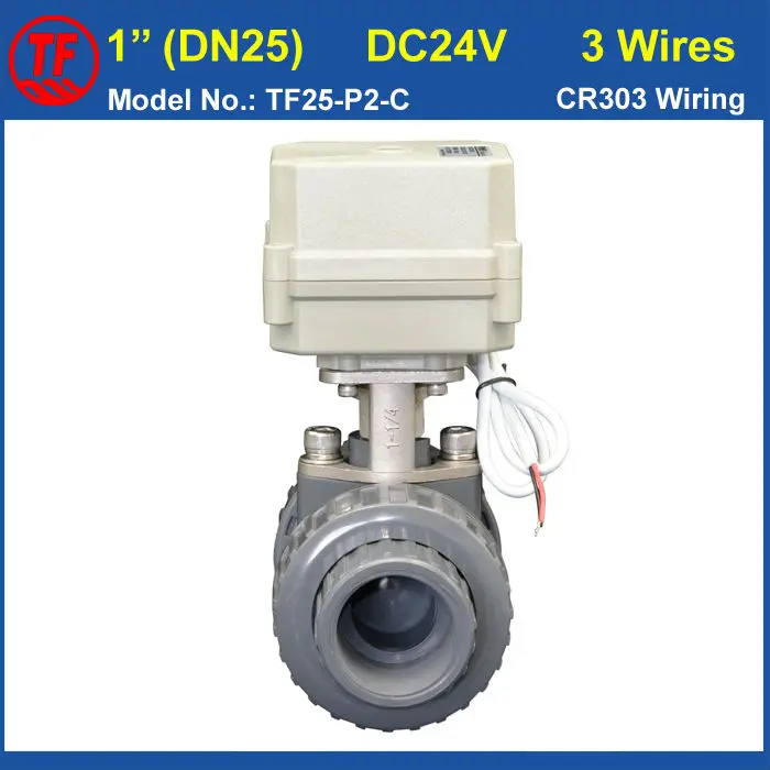 

Plastic DN25 Electric Actuated Valve DC24V CR303 Wiring BSP/NPT 1'' PVC Valve TF25-P2-C10NM On/Off 15 Sec For Water Control