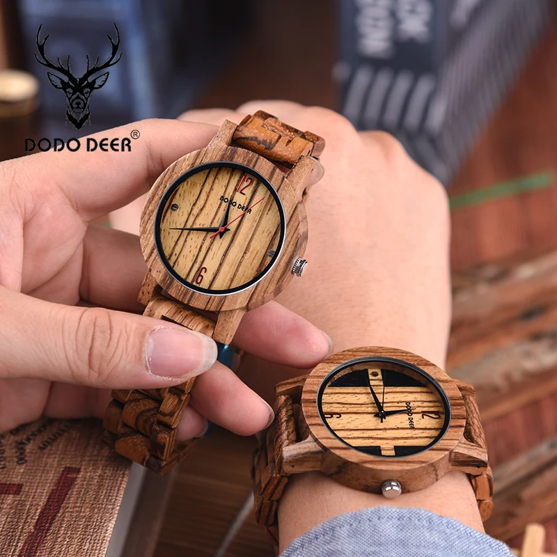 

DODO DEER Bulk Order Zebra Wood Timepieces Men Fashion Dress Quartz Wrist Watch Customized Text reloj hombre Dropshipping A28