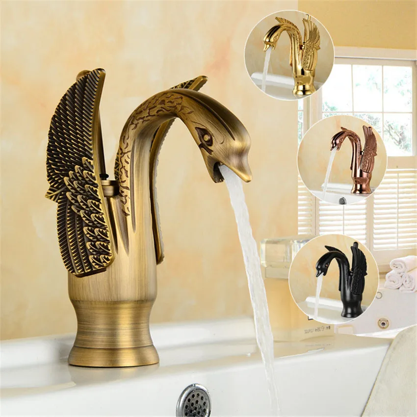

1PC SY-8005 New Design Luxury Copper hot and cold taps Swan faucet Gold plated gold wash basin faucet Mixer Taps