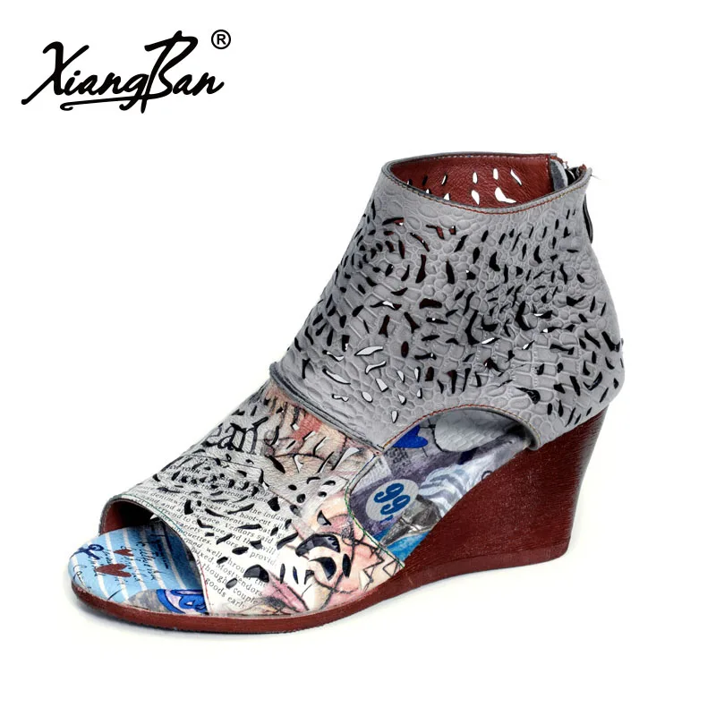 

2019 Gladiator Sandals Women Ankle Boots Wedges Sandals Peep Toe Cut-Out Summer High Heel Shoes