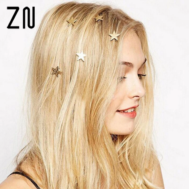 

ZN 1PCS 2017 Latest Gold Stars Coil Spring Clips Hairpin Hair Jewelry For Woman Girl Head Accessories Wedding