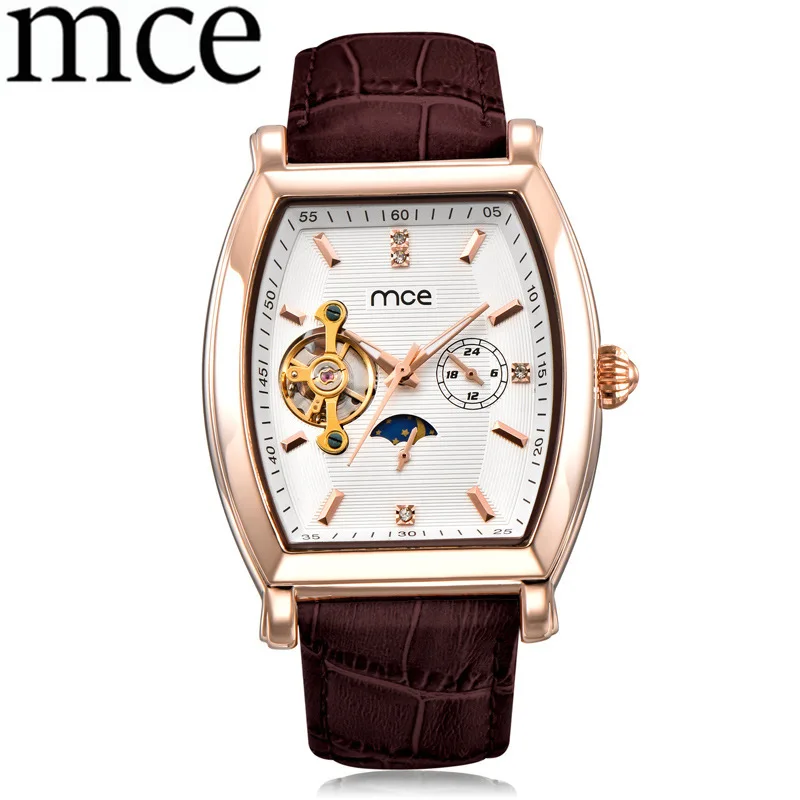 

MCE Brand Men's Watch Clock Automatic Mechanical Leather Watches Relogio Masculino Casual Waterproof Male women's Watch