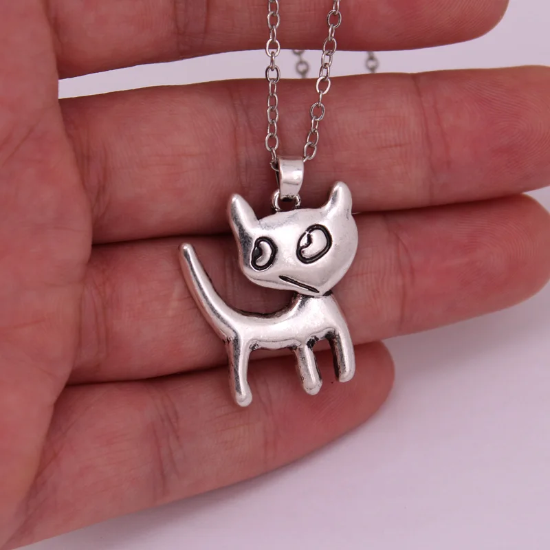 

hzew cute Cute angry kitten pendant necklace Ancient silver cat necklace jewelry gift