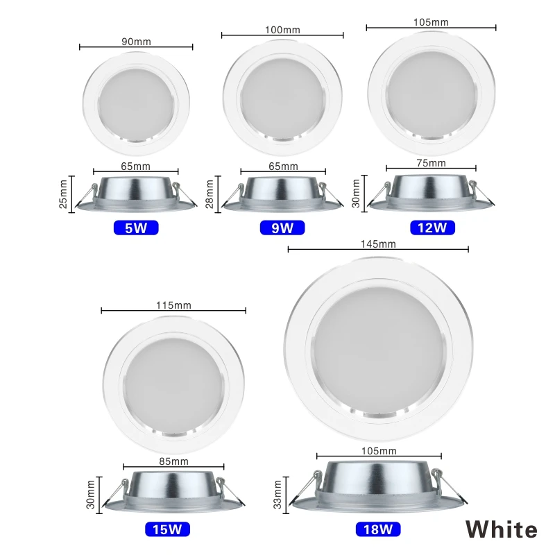 US $9.90 10pcsLot Led Downlight 220v Ceiling Light 5W 9W 12W Recessed Down Light Round Led Panel Light 15W 18W Spotlight Indoor Lighting