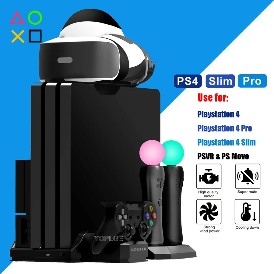 Вертикальная подставка для PS4/Pro/Slim/PS VR/PS Move + охлаждающий вентилятор зарядная док