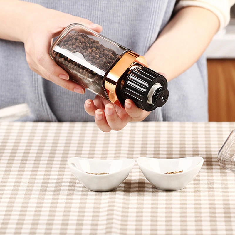 

2pcs Pepper Salt Mill Grinder Drop Shipping Glass Bottle Practical Golden Pepper Hand Pepper Salt Mill Grinder Kitchen Tools