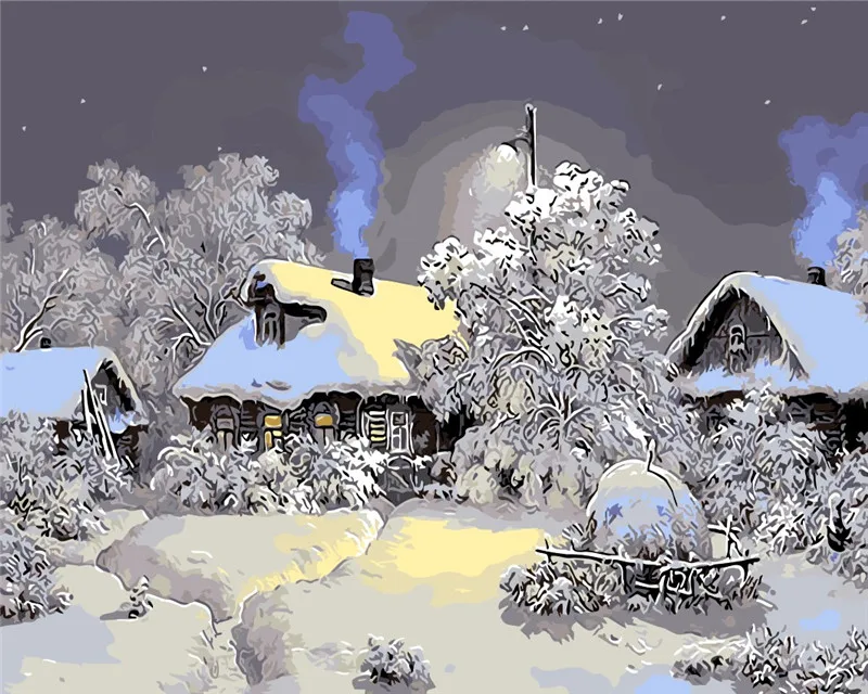 

In winter jungle cabin the paintings no frame home decoration oil painting pictures coloring by numbers seascape wall art decor