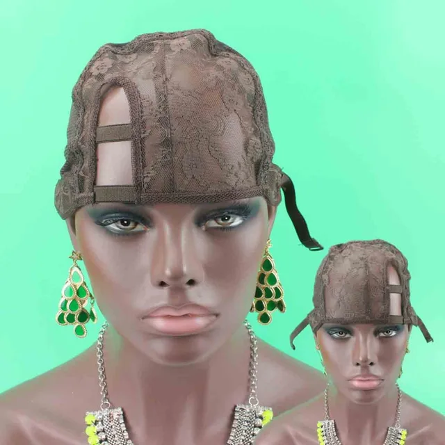 Best Offers DHL Brown color 10pcs U Part Wig Caps Full Cap For Making Wigs Stretch Lace With Adjustable Straps Back Weave Cap Free Shipping