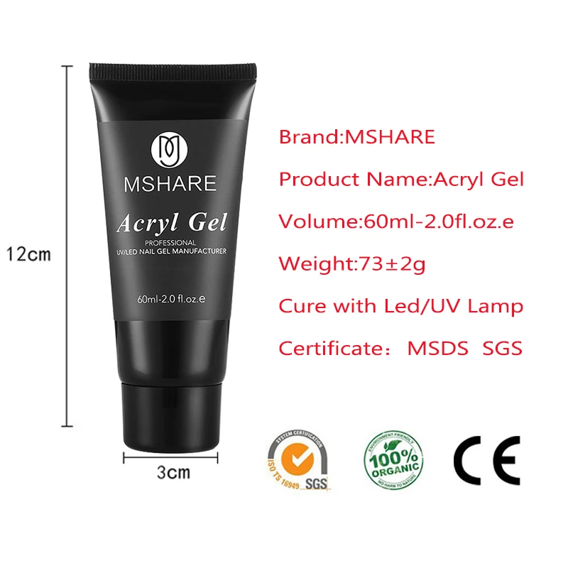 MSHARE 60ml Polygel Nails Acrylgel Poly Acryl Nail Extension Quick Building UV Builder Gel Tips Slip Solution Liquid Brush Set