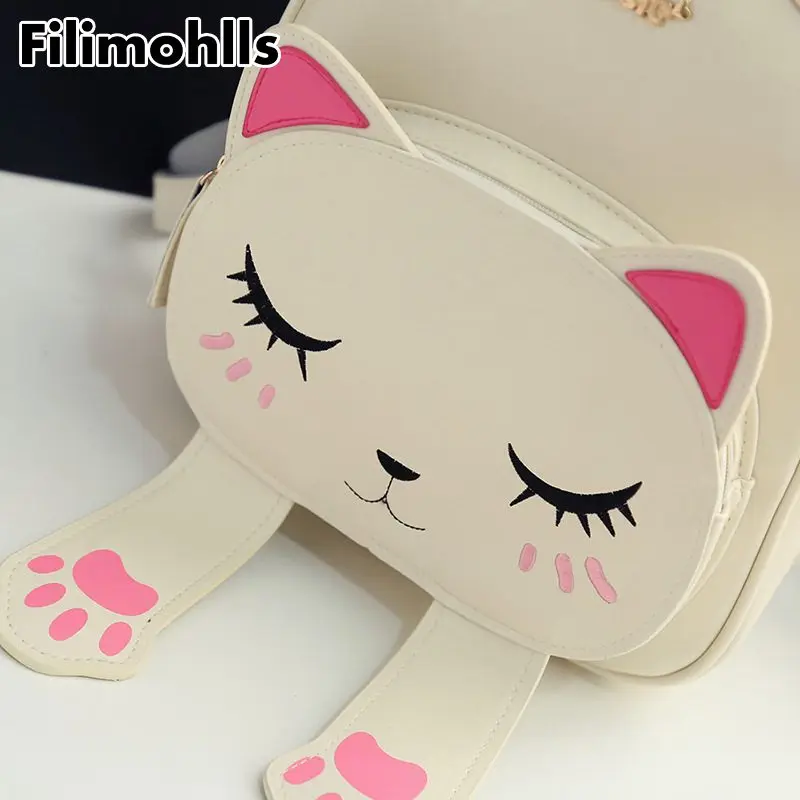 Забавные кошачьи ушки холщовые сумки на плечо для женщин Mochila милый рюкзак с