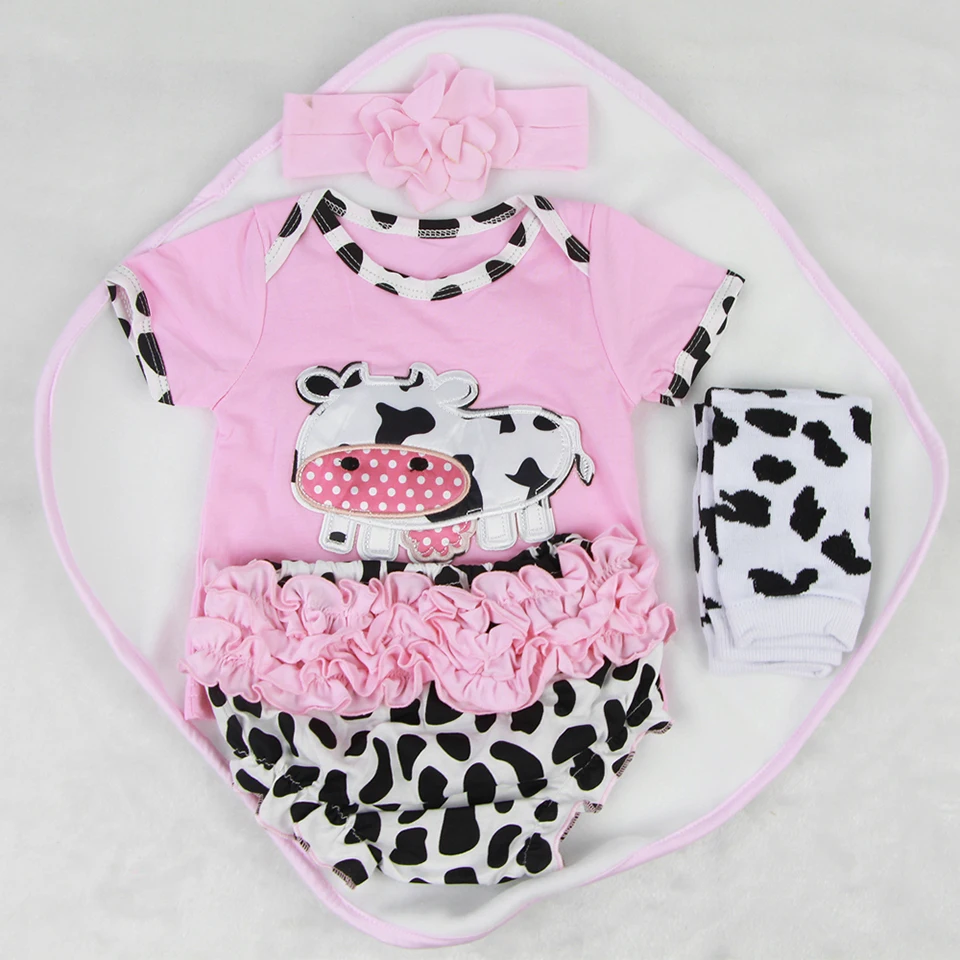 Pаспродажа Оптовая продажа Baby Doll Одежда Костюм 22 23 дюймов Reborn Baby Doll Одежда оголовье рубашка длинные штаны Носки 4 шт. реального детская одежда