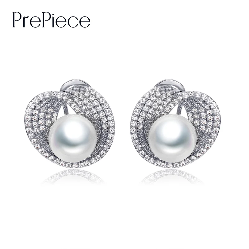 PrePiece Brand New Luxury AAA+ Cubic Zirconia Simulated Pearl Earrings