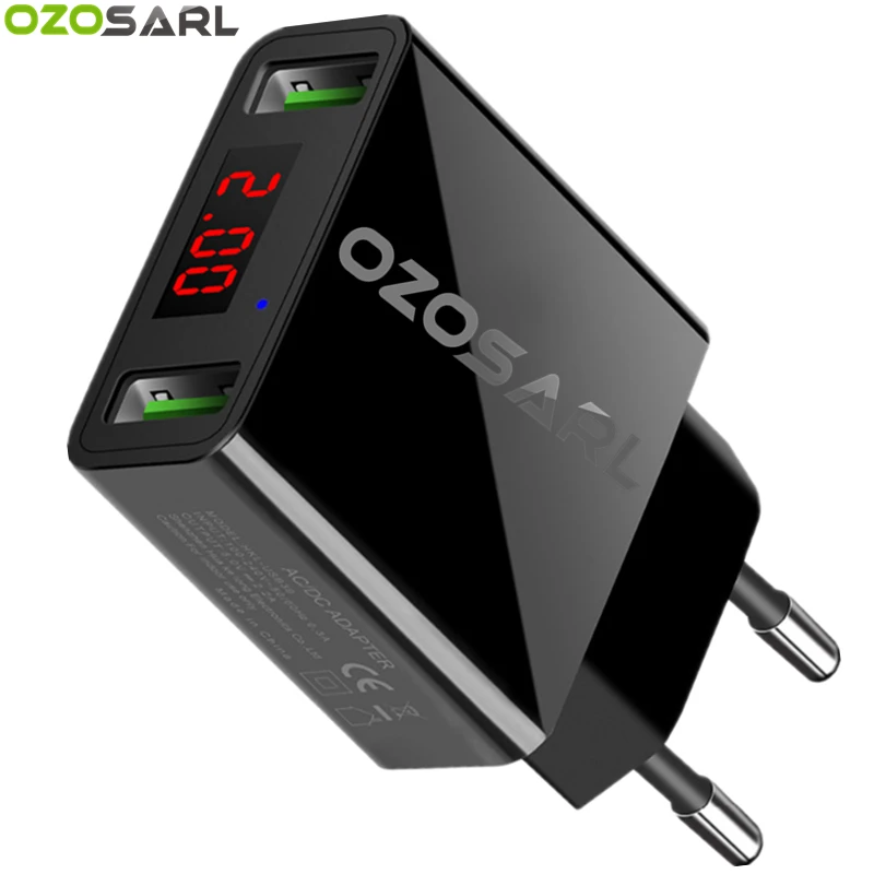 

2 Port USB Charger LED Display EU/US Plug The Max 2.2A Smart Fast Charging Mobile Wall Charger for iPhone iPad Samsung Xiaomi