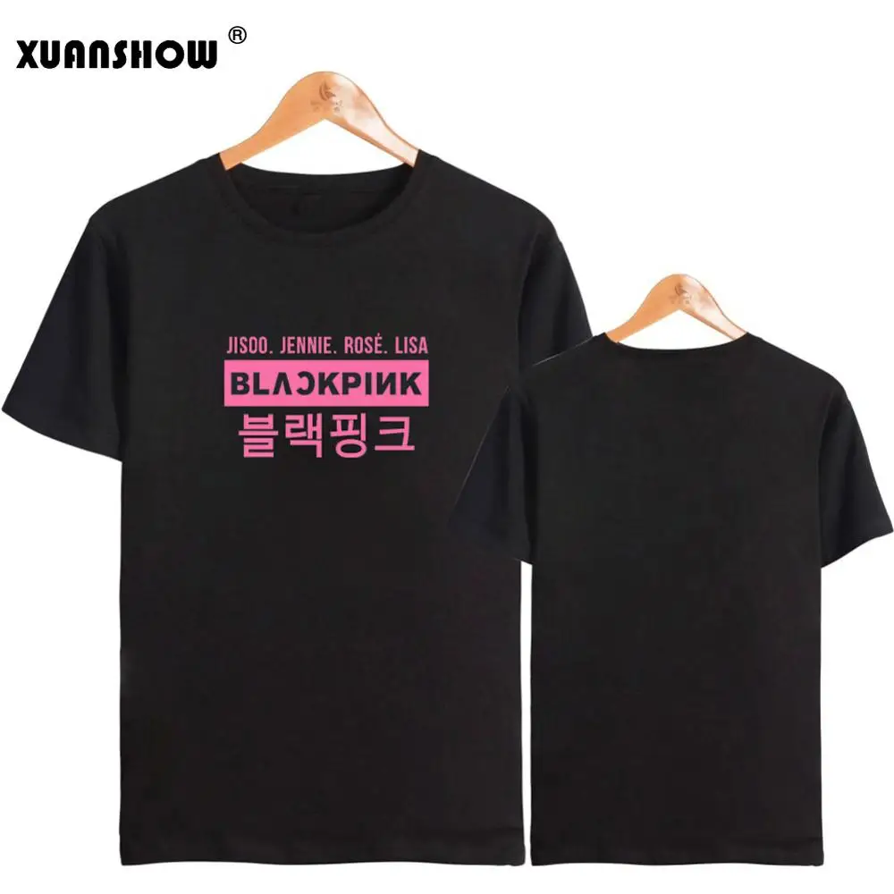 XUANSHOW Kpop черные розовые стильные летние футболки с коротким рукавом Харадзюку женская футболка свободного покроя размера плюс 5XL Топы ropa mujer - Цвет: Black