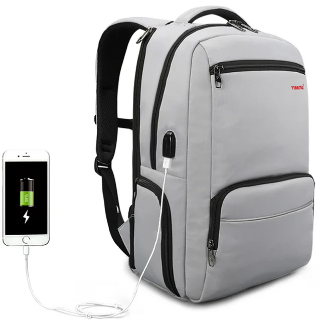 Tigernu, мужской нейлоновый рюкзак для ноутбука, противоугонные Водонепроницаемые рюкзаки, большая емкость, USB зарядка, школьный рюкзак, мужской рюкзак для путешествий, Mochila - Цвет: Серый