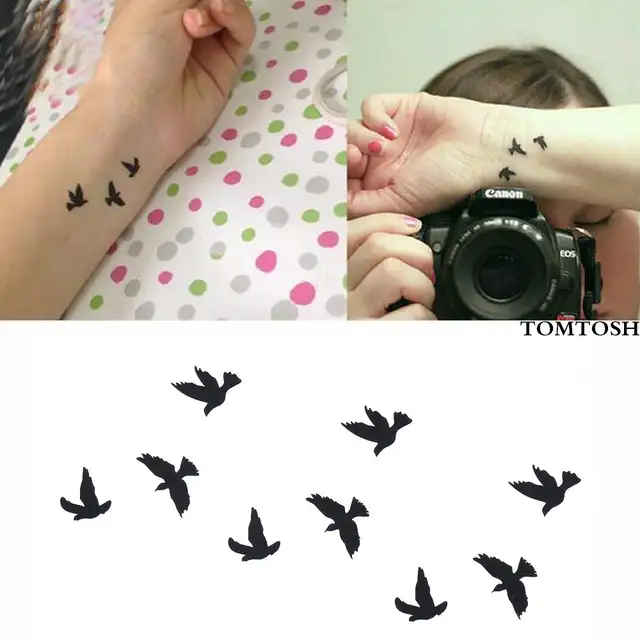 019 49 De Réductiontomtosh Nouveau Chaud Femmes Sexy Doigt Poignet Flash Faux Autocollants De Tatouage Liberté Petits Oiseaux Mouche Conception