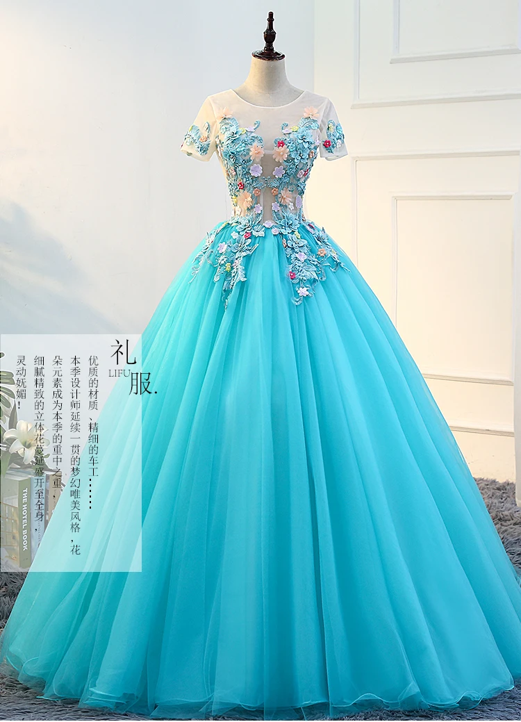 

Hot Light Blue Petals Short Sleeve Rococo Court Medieval Dress Renaissance Gown Queen Victoria/marie/ Belle Ball/drama Gown