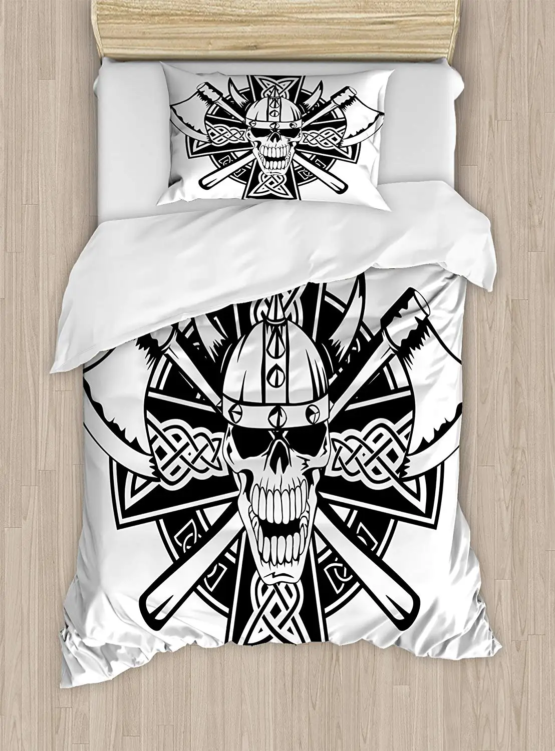

Celtic Duvet Cover Set Celtic Skull Knight with Axes and Knives Medieval Europe Iron Age Graphic Design