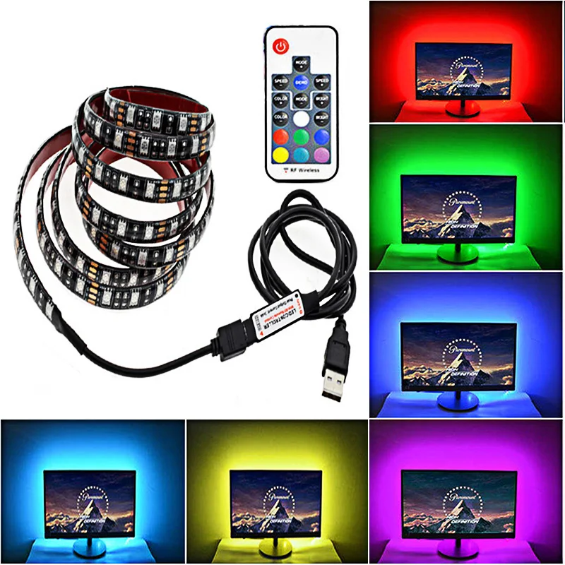 

DIY 5050 RGB LED Strip No Waterproof DC 5V USB LED Light Strips Flexible Tape 50CM 1M 2M IR Remote Neon Ribbon for TV Background
