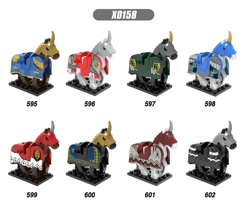 

ornamet for Medieval Castle Knights Skeleton White Horses Black Horse War Military Horse Building Bricks Blocks Toys