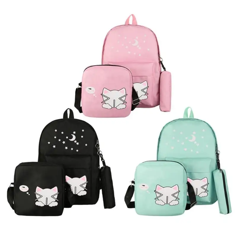 

3pcs/Set Women Backpack Cat Printing Canvas Backpack Fashion School Bags for Teenager Girls Shoulder Bag with Pencil Case Bags
