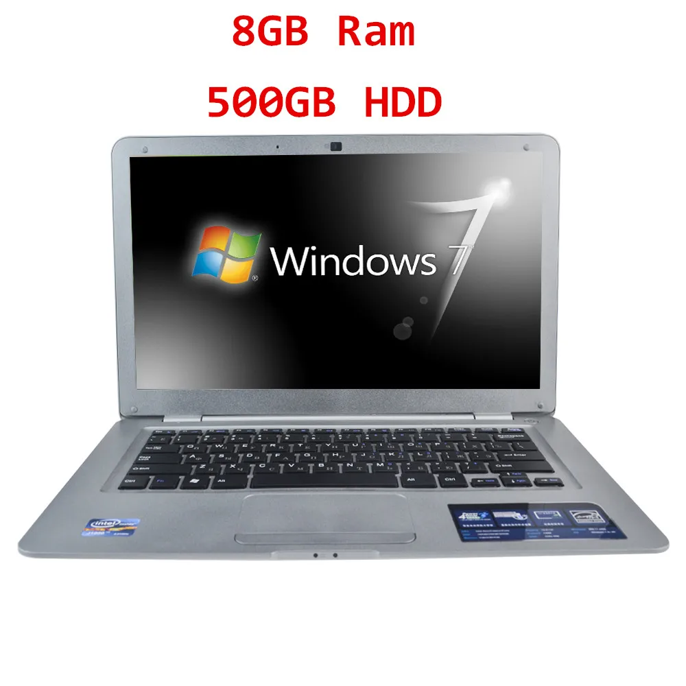  Cheap 14 Laptop Computer Notebook Celeron J1900 Quad Core 8G RAM 500G HDD Windows 7/8 WIFI Webcam Portable Laptops PC 3 Color 