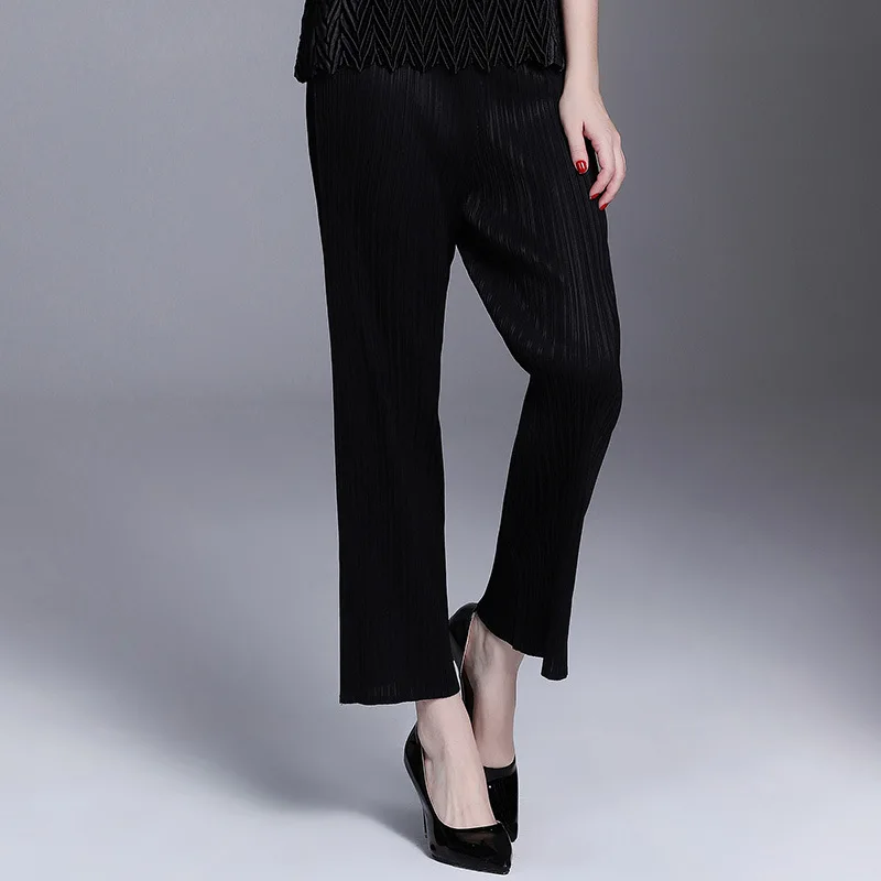 blue Elstic Señora Color Gama Black Otoño Plisado grey Mujeres Sólido Pantalones Casual Oficina Alta Suelto SqOqfwY