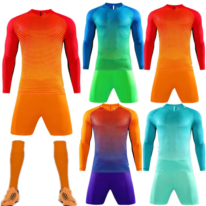 adult And kids Long sleeve Soccer s uniforms football clothing kit breathable cheap soccer tracksuit Free Socks QD012