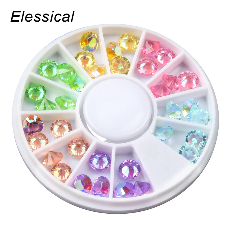 

ELESSICAL 6mm Round Tip Drill AB Rhinestones 3D Nail Art Decorations Manicure Accessories Transparent Strass Nails Wheel WY1224