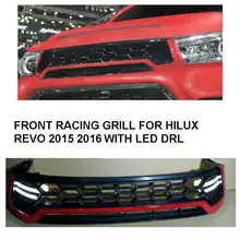 WITH LED DRL MATTE BLACK RACING GRILLS FRONT GRILL GRILLE FIT FOR HILUX REVO PICKUP SR5 M70 M80 2015 2016-ON with free shipping