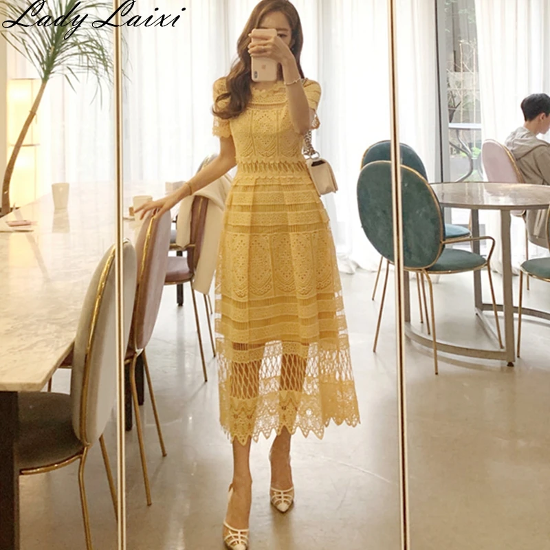 Summer Korean Yellow Dress Women Short 