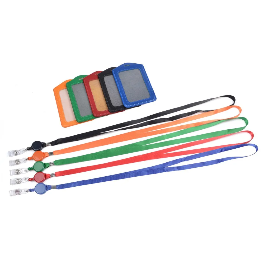 

5 Pcs Vertical Style Business ID Badge Card Holder with 5 Pcs Retractable Lanyard Neck Strap Band Multi Colors