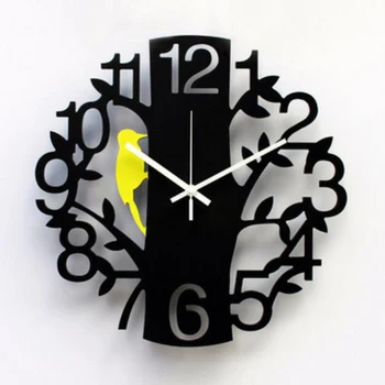

Hollow Tree Decoration Round Wooden Out Wall Clock Living Room Wall Clocks with Night Lights for Indoor/Outdoor Hidden 3DBGV108