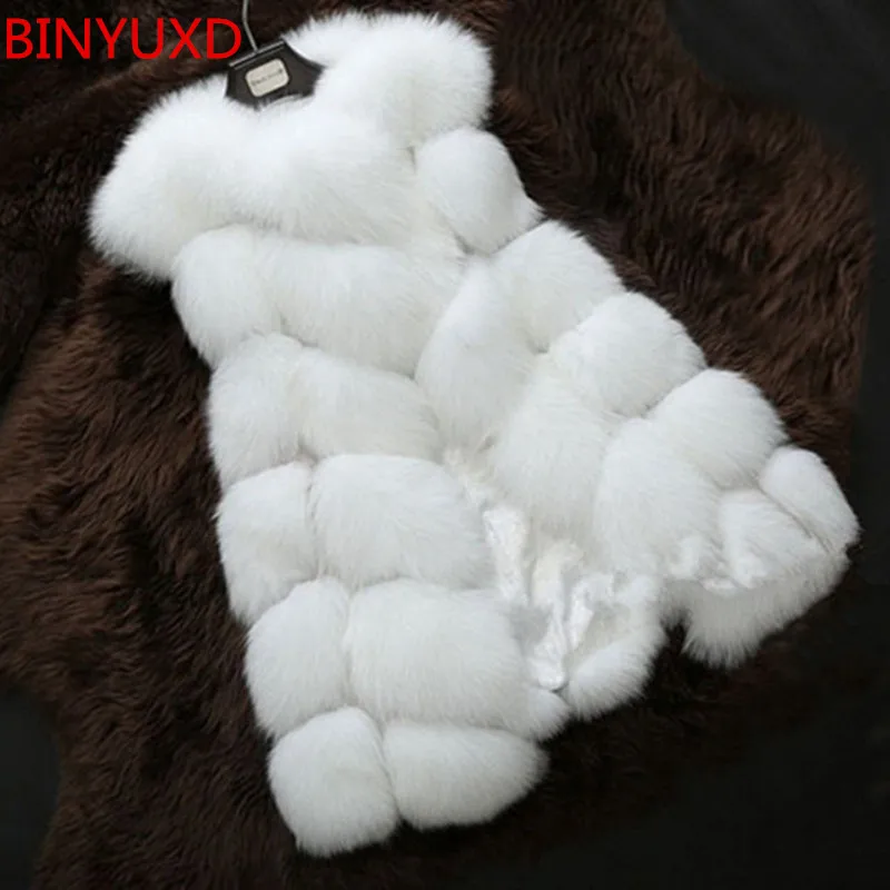 

BINYUXD High quality Fur Vest coat Luxury Faux Fox Warm Women Coat Vests Winter Fashion furs Women's Coats Jacket Gilet Veste