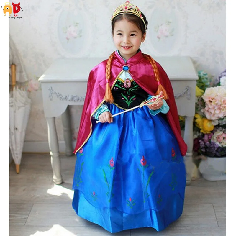 AD/платье принцессы Анны; костюм для девочек; детская одежда «Холодное сердце»