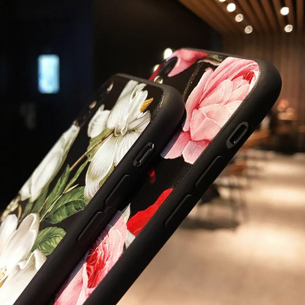 KIPX1071_3_JONSNOW 3D Flower Emboss Case for iPhone 6 6S 7 8 Plus Painted Phone Cover for iPhone X XR XS Max Soft Cases