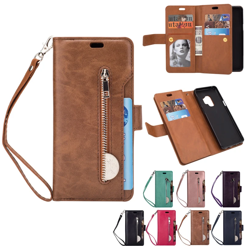 

10 Card Slots Zipper Phone Case For Samsung S9 S8 Plus S7 edge Note 8 Vintage Leather Wallet Flip Case For Samsung Galaxy Note 9