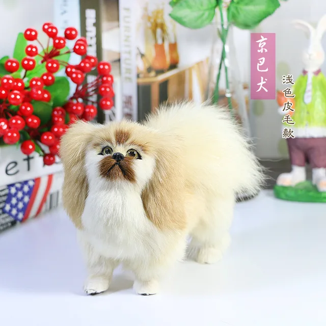 Realistic Dogs Models Children Plush Animals Toys Lifelike Pekingese
