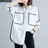 DIMANAF Plus Size Women Blouse Shirts Summer Office Lady Tops Tunic Big Size Cotton Loose Casual Spliced Female Clothes 2022 NEW ► Photo 1/6
