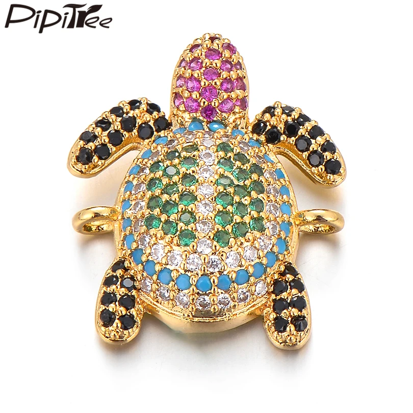 

Pipitree Luxury Full Micro-inlay Cubic Zirconia Turtle Charms DIY Jewelry Making CZ Animal Charms Bracelet Connector Accessories