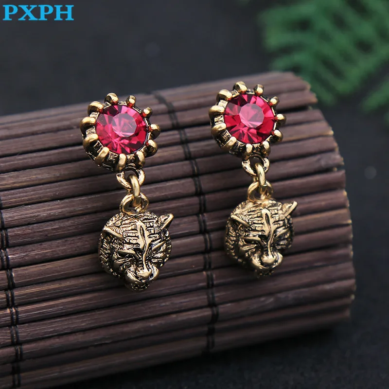 Punk Retro Crystal Tiger Head Personality Dangle Earrings For Women E1529 | Украшения и аксессуары
