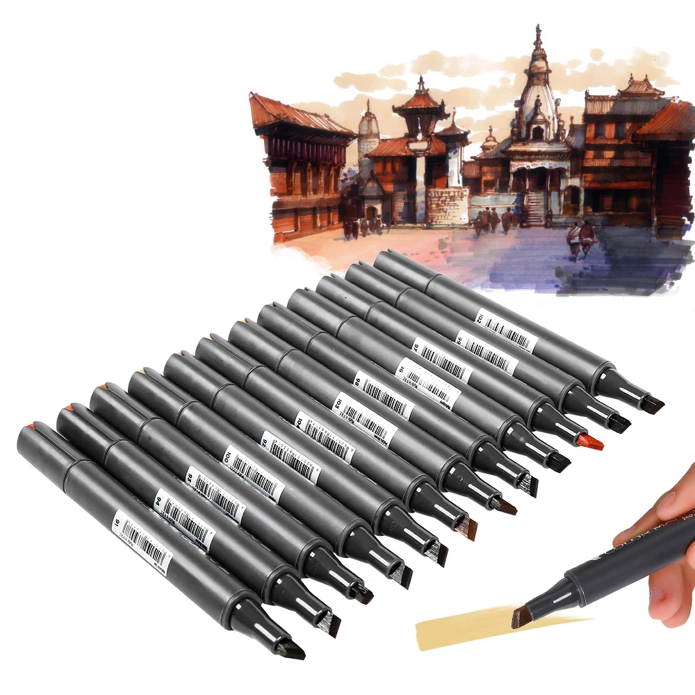 

STA 12 Manga Colors Double-Ended Brush Markers Art Marker Set For Sketch Graphic Design Figures Cartoon Comic Wood Color